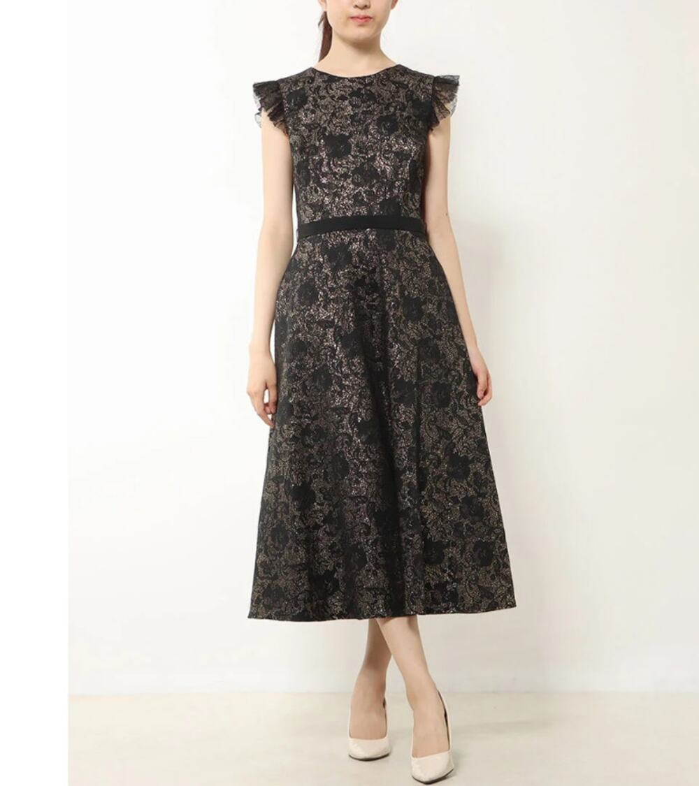Tadashi Shoji Womens Metallic Jacquard Flared Dress Midi Floral Black Size 10